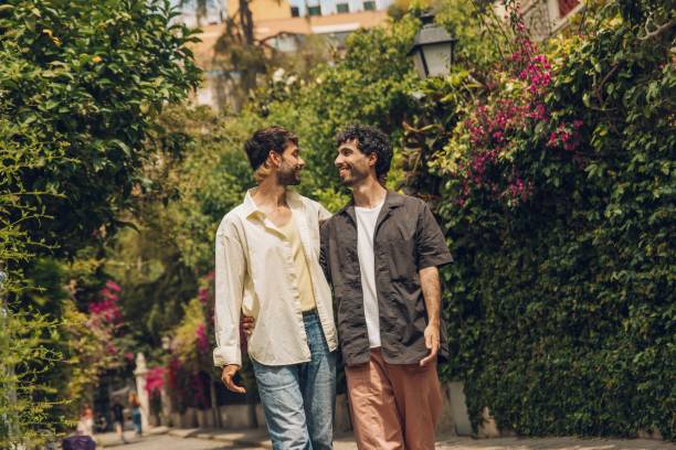 Gay couple in love stock photo