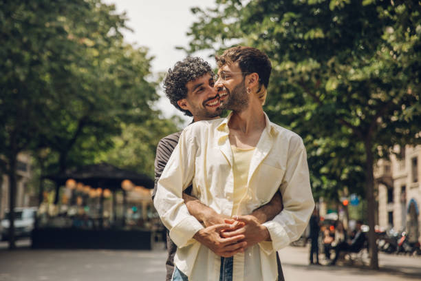 Gay couple in love stock photo