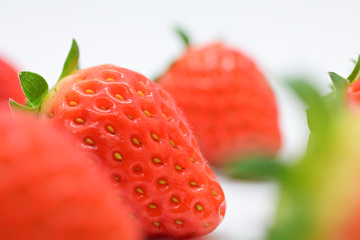 closeup beautiful fresh red strawberry, texture skin of fruit