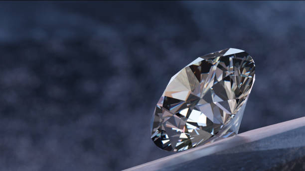 istock Macro focus of diamond on rock in cave from 3d rendering design. 1518528369