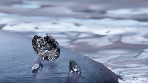 istock Macro focus of diamonds different sizes on rocks in stream from design with 3d render. 1518528376