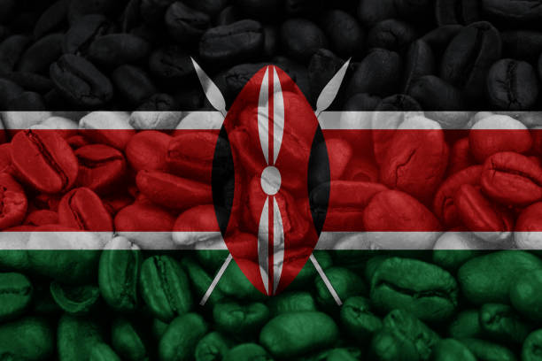 kenya Flag on background coffee beans