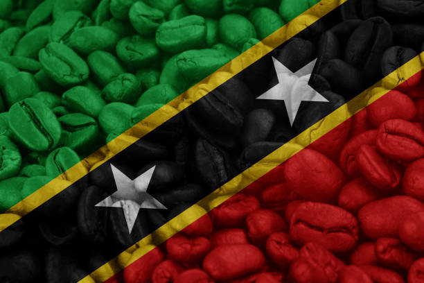 saint kitts and nevis Flag on background coffee beans