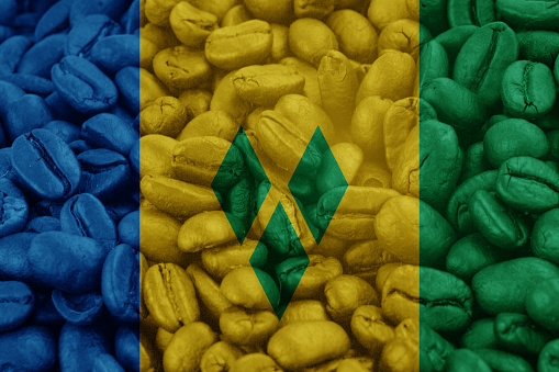 saint vincent and the grenadines Flag on background coffee beans