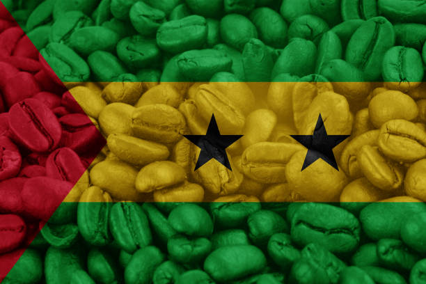 sao tome and principe Flag on background coffee beans