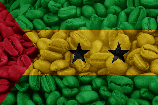 sao tome and principe Flag on background coffee beans
