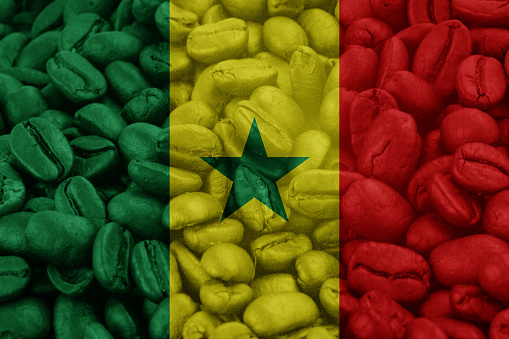 senegal Flag on background coffee beans