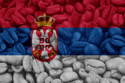 serbia Flag on background coffee beans