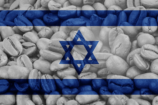 Israel Flag on background coffee beans