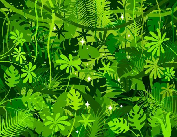 Vector illustration of Tropical Rainforest Background. Jungle Frame Poster.