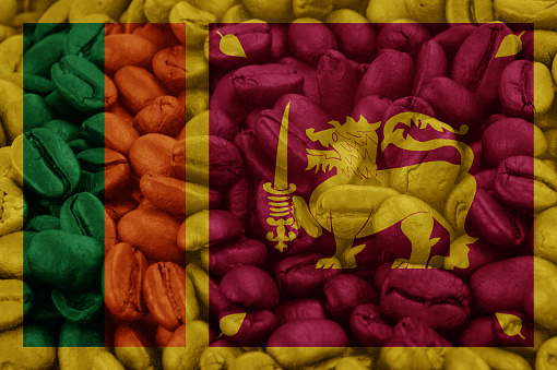 sri lanka Flag on background coffee beans