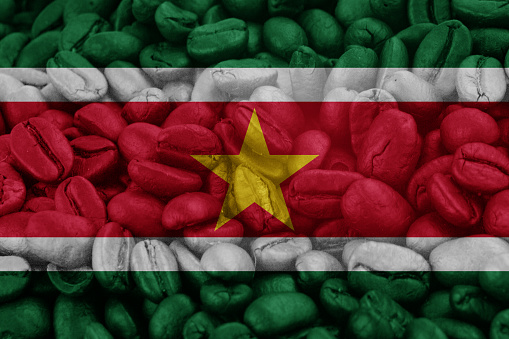 suriname Flag on background coffee beans