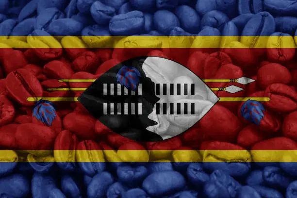 Swaziland Flag on background coffee beans