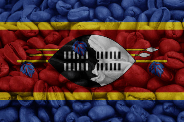 swaziland flag on background coffee beans - photography starbucks flag sign imagens e fotografias de stock