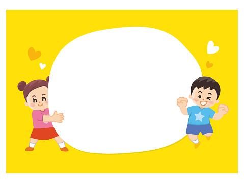 Illustration set of children and speech bubbles.