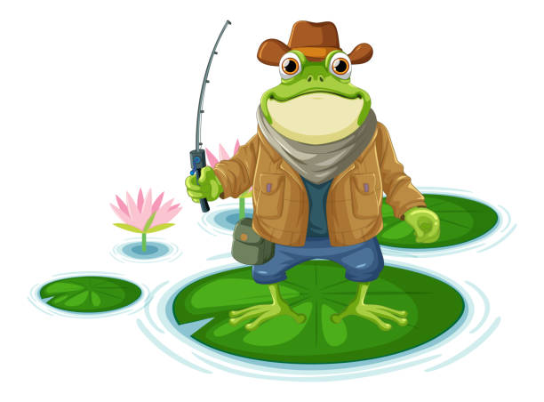 istock Cartoon Frog Fishing at Pond 1518676859