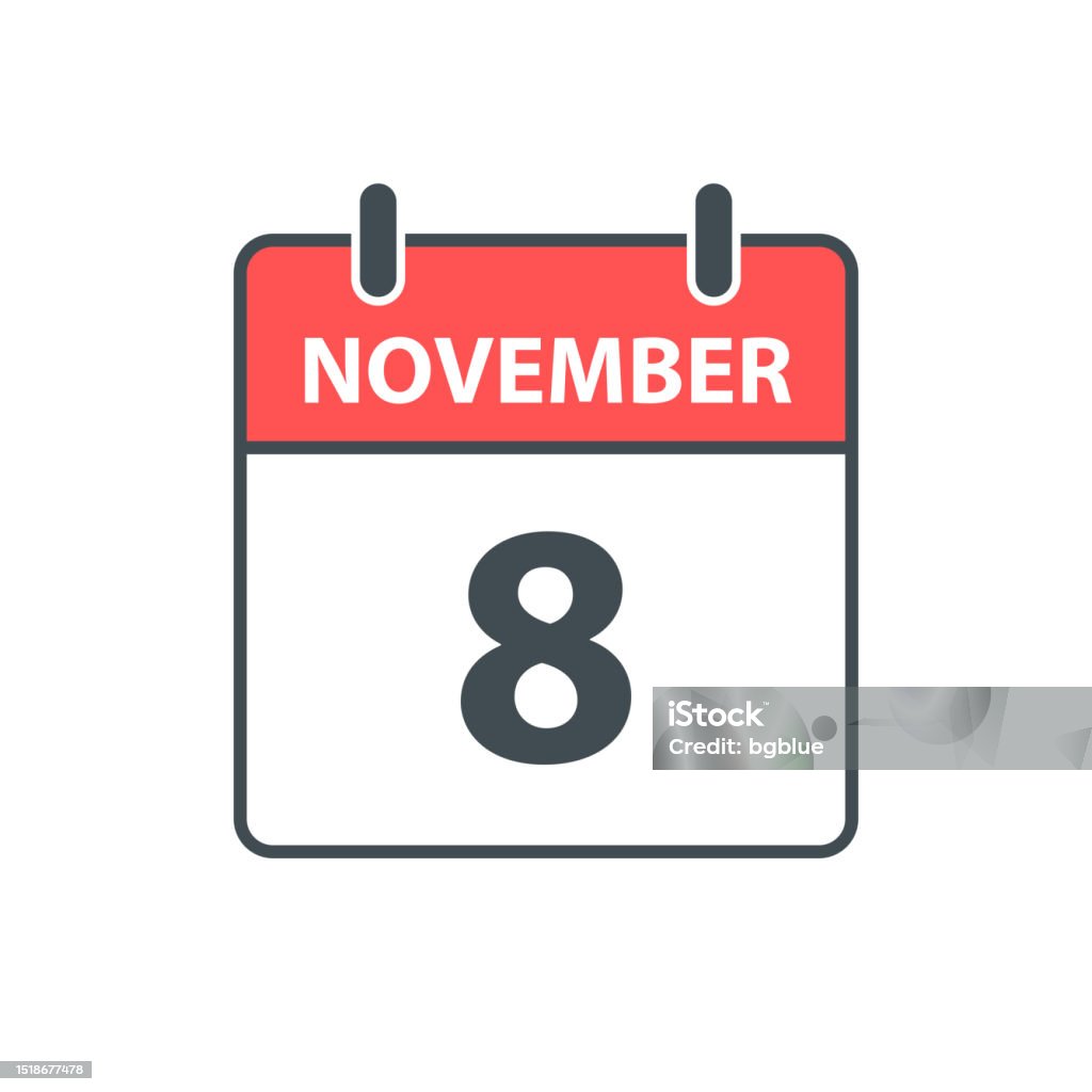 November 8 Daily Calendar Icon In Flat Design Style On White Background november-8-daily-calendar-icon-in-flat-design-style-on-white-background