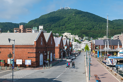 June 8, 2023: Kanemori Red Brick Warehouse, built in 1909 was the first commercial warehouse in Hakodate, Hokkaido, Japan. Now it is a commercial complex consisting of four facilities.