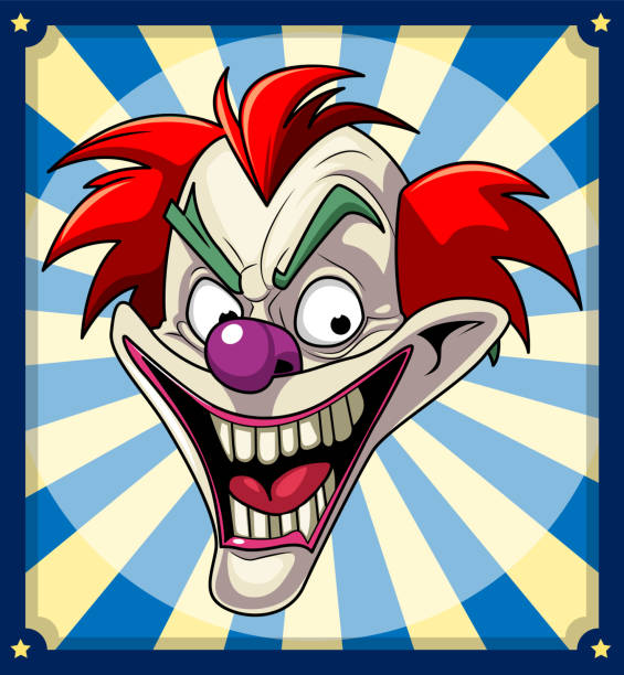 Creepy clown on retro comic background Creepy clown on retro comic background illustration scary clown mouth stock illustrations