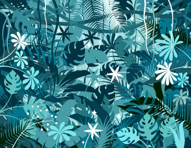 Vector illustration of Tropical Rainforest Background. Jungle Frame Poster.