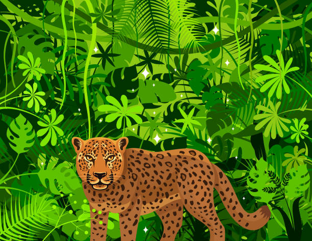 illustrazioni stock, clip art, cartoni animati e icone di tendenza di leopardo tra i cespugli. mascotte design del logo creativo. - safari animals asia palm tree animals in the wild