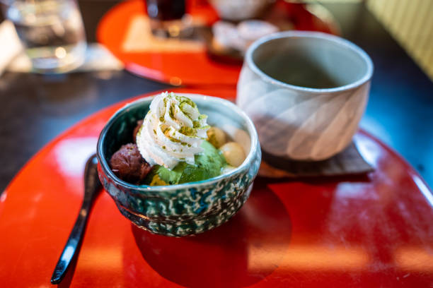 Matcha sweets in Uji. Japanese green tea traditional sweets. Matcha sweets in Uji, Kyoto, Japan. Japanese green tea traditional sweets. red bean dessert stock pictures, royalty-free photos & images