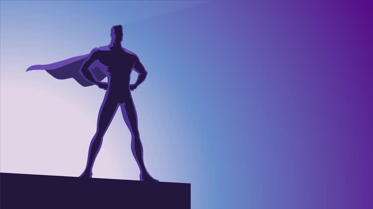 Looping Solo Superhero Standing Silhouette Stock Animation Video