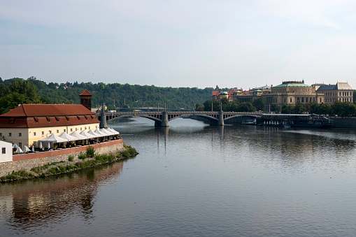 Vltava River and Prague cityscape in Czech Republic