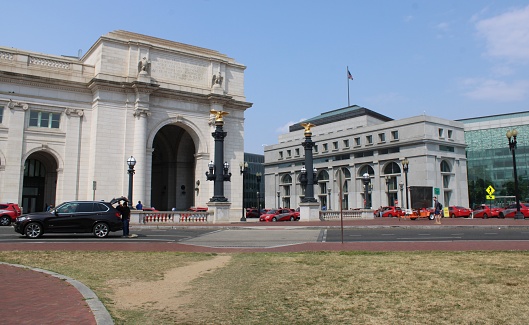 Washington, DC, USA-June 9, 2023: Exterior view of iconic Union Station, in Washington, DC
