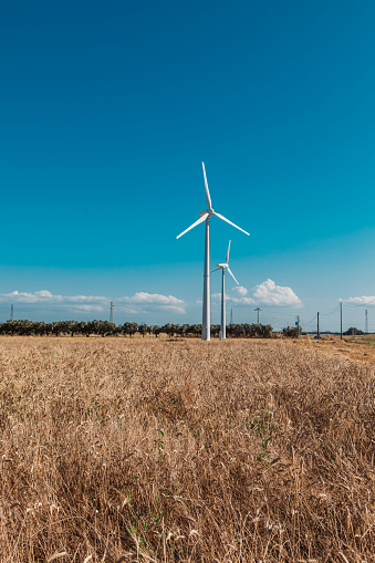 Wind turbines in the countryside in Italy