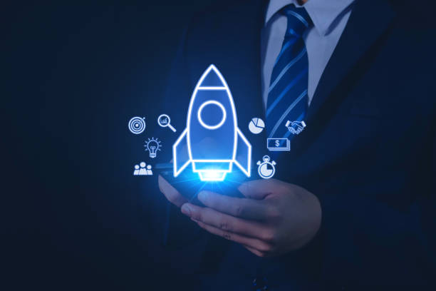 istock businessman with rocket transparent icon launching and flying with network connection icon on modern virtual interface 1518901746
