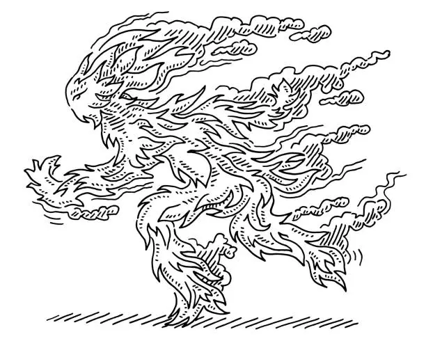 Vector illustration of Running Fire Figure Drawing