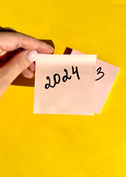 istock New Year 2024 written on note paper on a bright yellow background. 1518914006