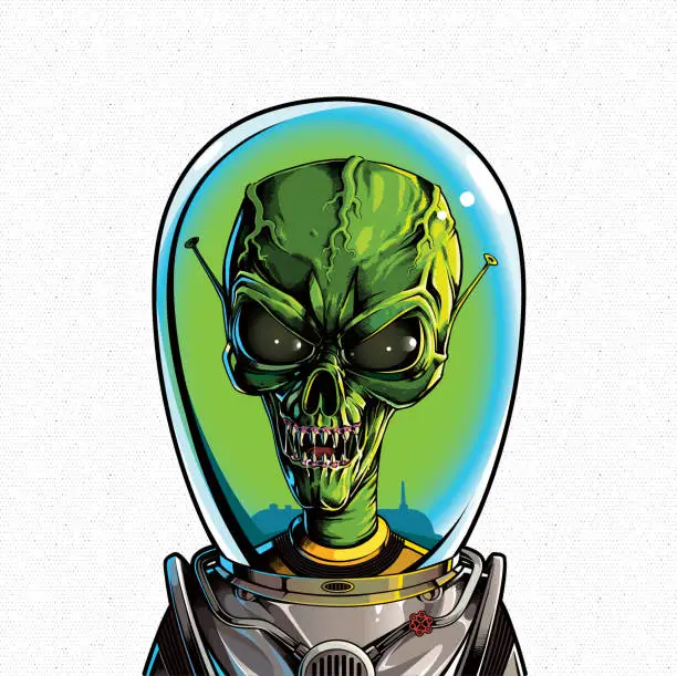 Vector illustration of Green alien in spacesuit