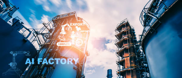 istock Arm Robot AI manufacture Box product Object for manufacturing industry technology Product export and import of future For Products, food, cosmetics, apparel warehouse mechanical future technology 1518920332