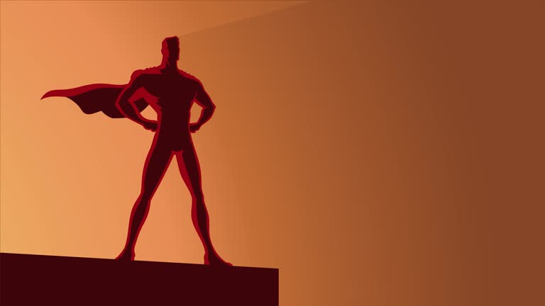 Looping Solo Superhero Standing Silhouette Stock Animation Video