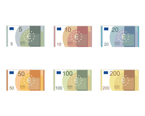Euro money euro banknotes flat and minimalistic paper money one size vector Euro money euro banknotes flat and minimalistic paper money one size vector background of a euro coins stock illustrations