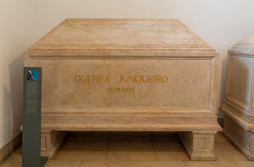 Imposing coffin of Guerra Junqueiro inside the National Pantheon in Lisbon