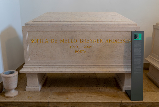 Imposing coffin of Sophia de Melo Breyner Anderson  inside the National Pantheon in Lisbon