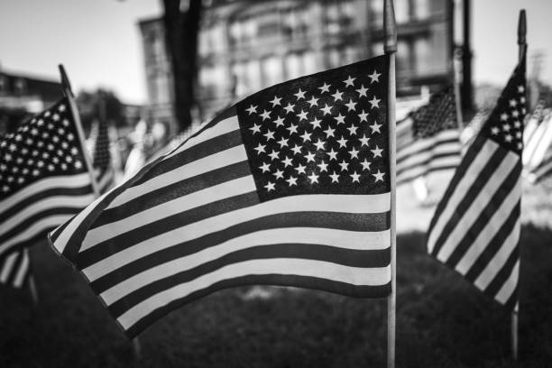 istock American flags on the street close-up 1519021127