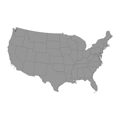 USA grey map with state borders. Vector illustration.