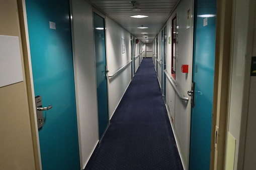 corridor to the cabins on the ferry poland sweden