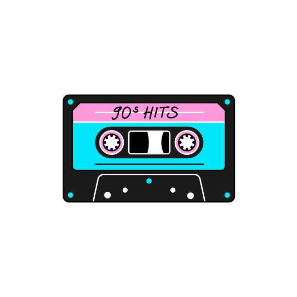 ilustrações, clipart, desenhos animados e ícones de fita de áudio colorida de neon nos anos 90, estilo de design retro y2k, ilustração vetorial no fundo branco - personal cassette player
