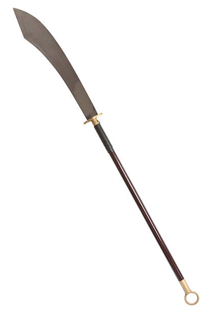 Guan Dao Chinese Pole Weapon Guan Dao Kwan Dao or Kuan Tao Chinese pole weapon reclining moon blade isolated on white background with clipping path guan dao stock pictures, royalty-free photos & images