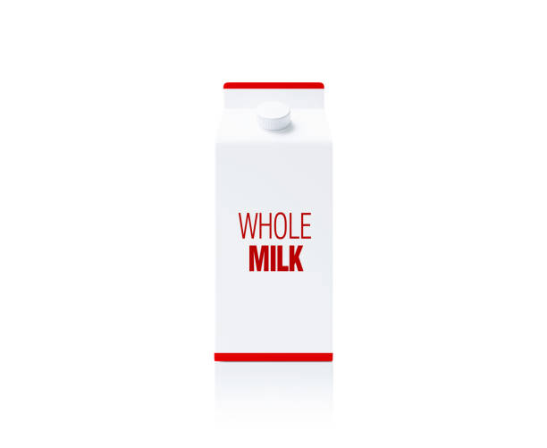 Whole milk symbol printed milk carton package on white background.