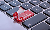 Red Megaphone On Affiliate Marketing Written Computer Keyboard