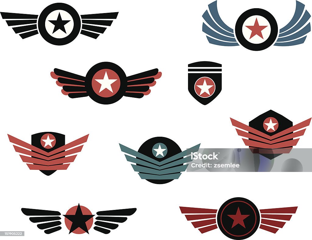 Shield and badge with wings Shield and badge with wings - eps10 Achievement stock vector