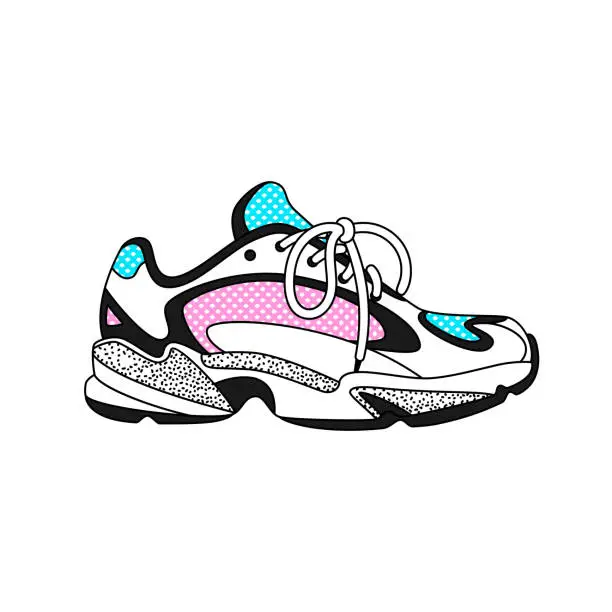 Vector illustration of Neon colored sneaker in 90s, y2k style, vector illustration isolated on white background