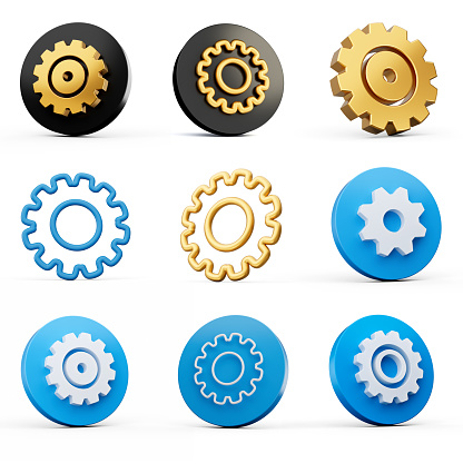 Set Of Different Styles Of Cogwheel Setting Icons Gear Symbols With Rounded Icons 3d Illustration