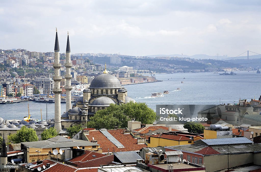 View of Yeni Moscque and Bosphorus, Istanbul View of Yeni Moscque, Bosphorus and districts Eminonu and Beyoglu in Istanbul, Turkey Architecture Stock Photo